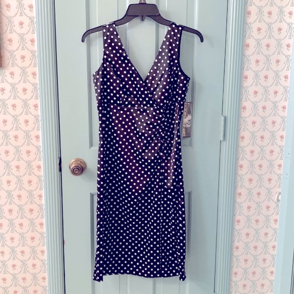 NWT Donna Rico Classic Black and White Polka Dot A-Line Cocktail Dress, 6P